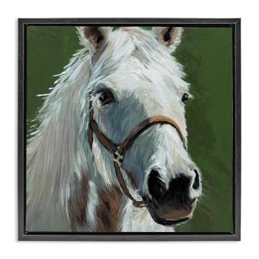 Imagem de Stupell Industries Desenho de arte de parede em tela flutuante com cavalo branco em verde preto por Wani Pasion, 63 x 63 cm