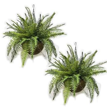 Imagem de PABREY Samambaias falsas, pacote com 2 plantas artificiais ao ar livre, plantas falsas resistentes a UV para varanda da frente, sala de estar, jardim, decoração de casa