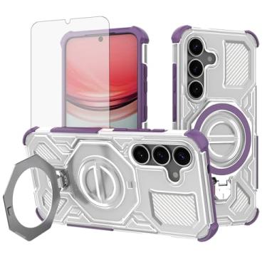 Imagem de Furill Capa de telefone para Samsung Galaxy S25 5G com protetor de tela de vidro temperado Slim Magnetic Rugged Stand Ring Holder Hybrid Protective Clear Cell Cover S 25 25S 25 25S SM-S931U feminino
