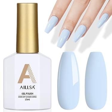 Imagem de AILLSA Esmalte de gel azul pastel macaron gel azul bebê polonês brilhante primavera verão cores algodão doce esmalte gel de imersão U V para salão de manicure francês, faça você mesmo, férias 0,5 Fl