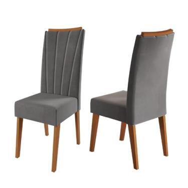 Imagem de Conjunto com 2 Cadeiras Estofadas Veludo Sala de Jantar Sofia Madeirado/Cinza
