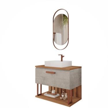 Imagem de Gabinete de Banheiro Duna 80 com Espelho Lumini Cimento/Freijo - MGM
