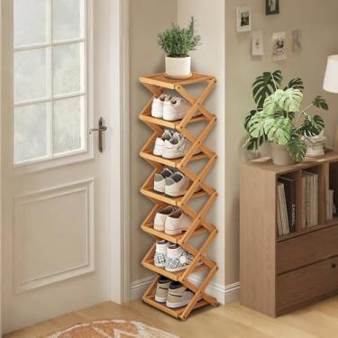 Imagem de YYW Sapateira, prateleira dobrável de bambu, organizador independente de armazenamento de sapatos para entrada, quarto, armário, corredor, (original, 7 camadas 25)