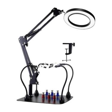 Imagem de Xgdsnly Mãos Auxiliares Soldando com Lâmpada de Mesa com Lupa 10x Lâmpada de Mesa com Braço Flexível e Luz para Leitura e Manutenção