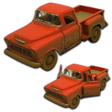 Imagem de Miniatura de carro Chevrolet Stepside 1955 em Metal, com fricção, pneus em borracha, abertura de portas laterais, 12 CM, 1/32, Resistente a quedas (Laranja lameado)