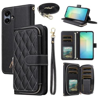 Imagem de Dswteny Argyle Capa carteira para Samsung Galaxy A06 5G com alça de ombro de pulso, bolsa de couro PU flip suporte para cartão de crédito acessórios capa de celular para Ao6 A 06 4G LTE mulheres