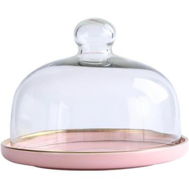 Imagem de Capa de bolo de cerâmica, placa de vidro, sino de bolo, suporte de bolo, capa de vidro, capa de comida para festa de aniversário de casamento, rosa