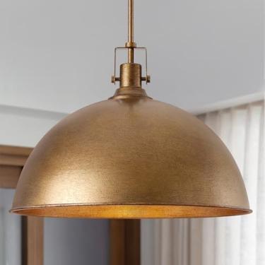 Imagem de LamQee Luminária pendente grande marrom antigo de 45,7 cm ilha de cozinha, luminária pendente de cúpula moderna para casa de fazenda lustre de iluminação para sala de jantar sobre mesa, bar, corredor