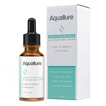 Imagem de Sérum rejuvenescedor de células-tronco de maçã Aquallure – Tratamento facial hidratante com vitamina C 20%, peptídeos, ácido hialurônico – reduz a aparência de linhas finas, melhora a textura da pele