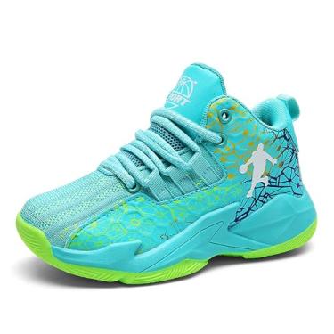 Imagem de Bolognifi Tênis de basquete esportivos para treinamento ao ar livre clássico infantil Equipamento de basquetebol(Green,34 BR)