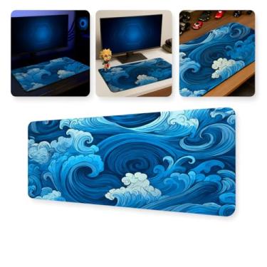 Imagem de Mouse Pad Gamer Profissional 60x30 Impermeável Anti-derrapante Lavável Bordas Costuradas Premium Setup Gamer Cs (Azul Ondas)