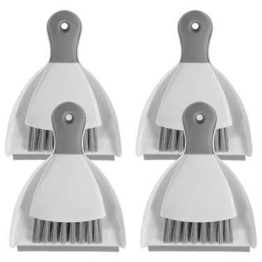 Imagem de Pacote com 4 mini conjunto de pá e escova, panela compacta portátil e vassoura de mão para limpeza, vassoura e panelas de poeira com alça, conjunto de vassoura pequena e pá de lixo para casa, mesa