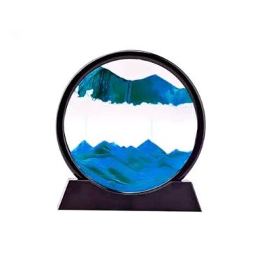 Imagem de Temporizadores Enfeite de Vidro Interativo Quadro Redondo Decorativo Duna Ampulheta Para Quarto Sala Escritório 25CM(Azul)