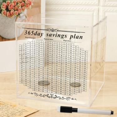 Imagem de DJAPWPX Caixa econômica de 365 dias – Cofrinho de acrílico para adultos e crianças, jarra transparente quebrável com tampa bloqueável, recipiente para guardar moedas para adolescentes, meninos e