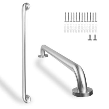 Imagem de Rackickyer Barra de apoio para chuveiro, pacote com 2 barras de segurança de banheiro de níquel escovado de 81 cm, barras de apoio de aço inoxidável 304 de diâmetro para banheiras e chuveiros, barra