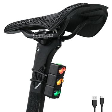Imagem de YUERWOVER Lanterna traseira de bicicleta recarregável, luz traseira de LED, para ciclismo, noite, essencial e brilhante, lâmpada de segurança tricolor, 7 modos de aviso, à prova d'água, flash MTB para