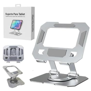 Imagem de Suporte para Tablet em Aço Carbono Com Metal Resistente Apoio para Mesa Pedestal Portátil Dobrável Articulado Base Rotativa 360º Design Moderno Ajustável Antiderrapante Ampla Compatibilidade