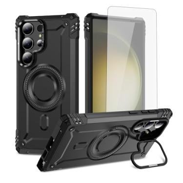 Imagem de Furiet Capa de celular para Samsung Galaxy S23 Ultra 5G e protetor de tela de vidro temperado 2 camadas, amortecedor rígido, carregamento sem fio, suporte Magsafe, silicone macio para S23Ultra 23S S