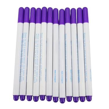 Imagem de Caneta de tecido, 12 peças de caneta de tinta desaparecendo para canetas de tecido, marcadores de tecido para costura, caneta solúvel em água para bordado (roxa)