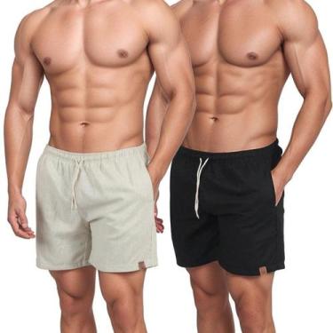Imagem de Kit 2 Short De Linho Masculino Básico Mauricinho Premium Lavado De Alt