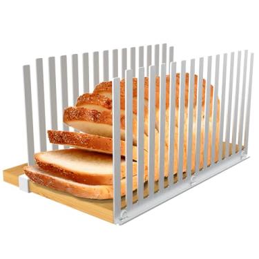 Imagem de KHKJROS Fatiador de pão ajustável com base de ventosa – perfeito para fermento caseiro e pão de sanduíche | Design de bambu portátil para fatias uniformes, fácil armazenamento e uso em cozinha/padaria