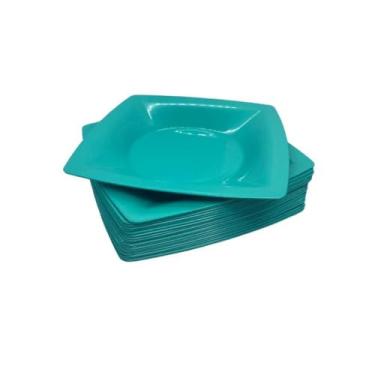Imagem de Jogo De Pratos 25 PeçAs | Pratos Quadrados Fundos Em PláStico ReutilizáVel E Resistente | Ideal Para Festas, Churrascos, Lanches E Dia A Dia | Cores Variadas(20 Pratos,Verde)