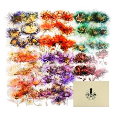 Imagem de Moriquill 90 peças de adesivos de flores de PET, desenhos florais transparentes à prova d'água para scrapbook, diário, artesanato, agenda, confecção de cartões, decoração