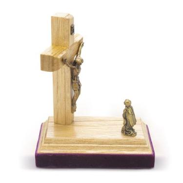 Imagem de Adorno Maria ao pé da Cruz Madeira 9 cm - Amém Decoração Religiosa