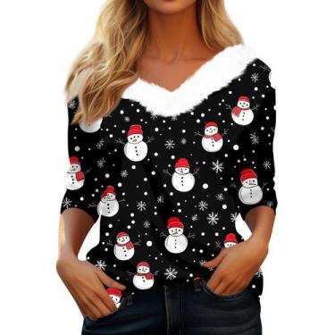 Imagem de Suéteres de Natal para mulheres COTECRAM Trendy Manga 3/4 com decote e