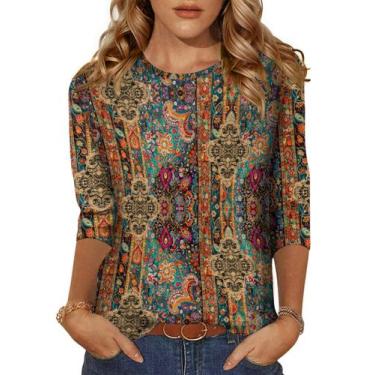 Imagem de Blusa túnica feminina Zeagoo, manga 3/4, gola redonda, blusa casual