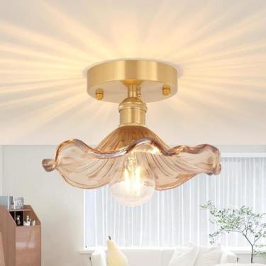 Imagem de Luz de teto Shenmoyl Semi Flush Mount Gold Vintage Glass