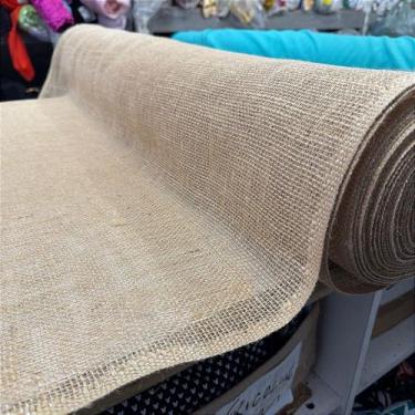 Imagem de Tecido Juta Natural com Fio Prata para Artesanatos de Natal - 1x1 MT -