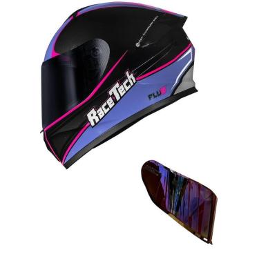 Imagem de Capacete Race Tech Hit Plus Preto e Roxo Mais Viseira Camaleão Vermelha-Feminino