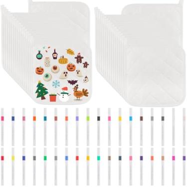 Imagem de DIY Your Own Pot Holders Conjunto de projetos de artesanato DIY - 32 suportes brancos em branco de pano resistente ao calor com 36 canetas marcadoras coloridas para atividades de culinária e