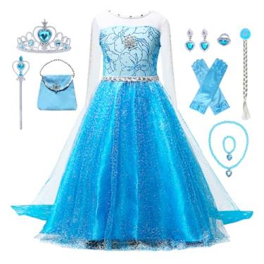 Imagem de VBY Vestido de princesa da neve para meninas, fantasia de rainha do Dia das Bruxas, cosplay infantil, Natal, fantasia de festa chique 3-8 anos, Vestido com acessório, 6-7T