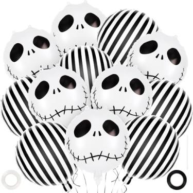 Imagem de 12 Halloween Balloon Decorations, Skull Balloons, Black and White Striped, 18 * 20 Inch Aluminum Foil Balloons