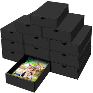 Imagem de AOBOPLE Pacote com 12 caixas de armazenamento de fotos, 15 x 30 x 6 cm, para fotos, papel de 15 x 15 cm, documentos de escritório, artigos de papelaria e artesanato, organizador de casa e escritório