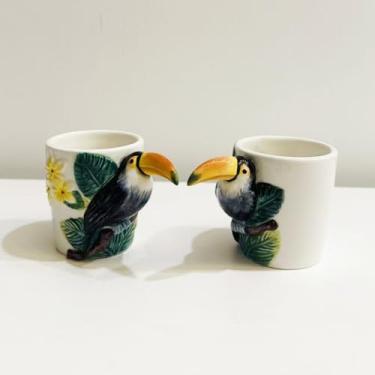 Imagem de Minigift 2 peças de xícaras de café expresso de cerâmica 3D pintadas à mão Ltalian, caneca, 90 ml (Toucan)
