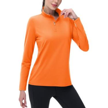 Imagem de Camisa Rash Guard MAGCOMSEN com zíper e laranja neon para mulheres