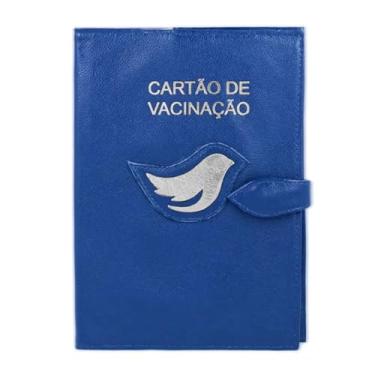 Imagem de Porta Cartão de Vacinação em Couro, Capa Protetora com Detalhe de Pássaro Dourado para Bebês (Azul)