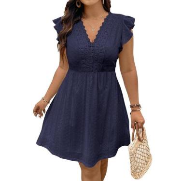 Imagem de Vestido de verão Eytino 2025, moda, renda, decote em V, manga com baba