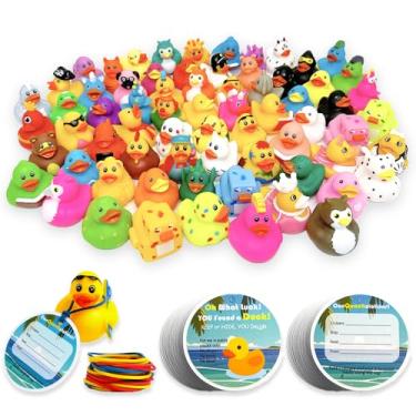 Imagem de Kit de 104 pacotes de patos de cruzeiro, incluindo 32 patos de borracha de cruzeiro com 32 etiquetas de navio de cruzeiro e 40 faixas de borracha, patos de cruzeiro para se esconder com etiquetas