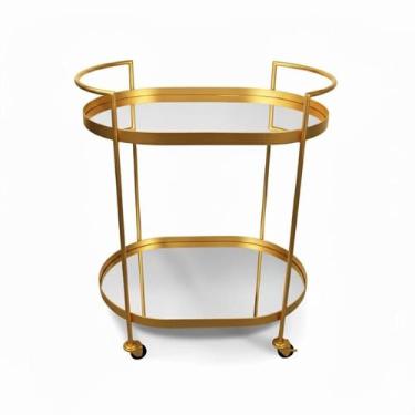 Imagem de Carrinho Bebidas Chá Bar Oval Decorativo Metal Industrial DOURADO - RO