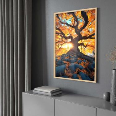 Imagem de Quadro Decorativo com Moldura e Acrilico Cristal Vidro Árvore da Vida 