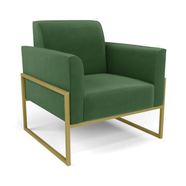 Imagem de Poltrona Base Industrial Alta Dourado Marisa Suede Verde D03 - D'Rossi