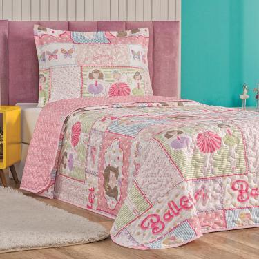 Imagem de Kit Colcha Bailarina Solteiro Tecido Microfibra Dupla Face Quarto Infantil - Rosa
