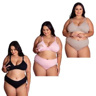 Imagem de Kit 5 Conjuntos Sutiã e Calcinha Cotton Amamentação Plus Size Gestante