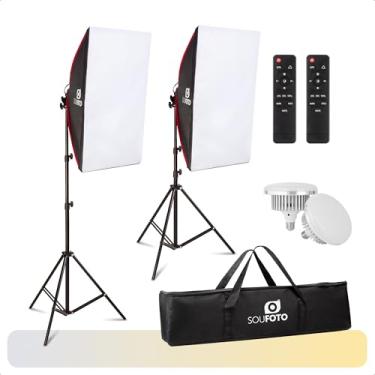 Imagem de SOU FOTO Kit Softbox Duplo Iluminação de Estúdio para Video e Fotografia Profissional | Softboxes 50x70cm, Lâmpadas Led 150w com Controle Remoto, Tripés e Bolsa de Transporte | Modelo Vegas