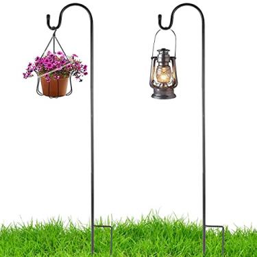 Imagem de Pacote com 2 ganchos de pastor torcedor ajustável de metal pastor ondulado gancho resistente à ferrugem pastores jardim pendurado ao ar livre plantas gancho (preto, 80 cm)