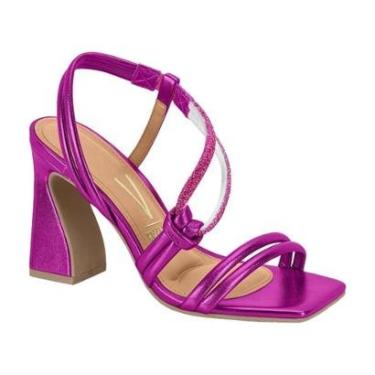 Imagem de Sandália Vizzano Metalizada Brilho Salto Bloco - Pink - 34-Feminino